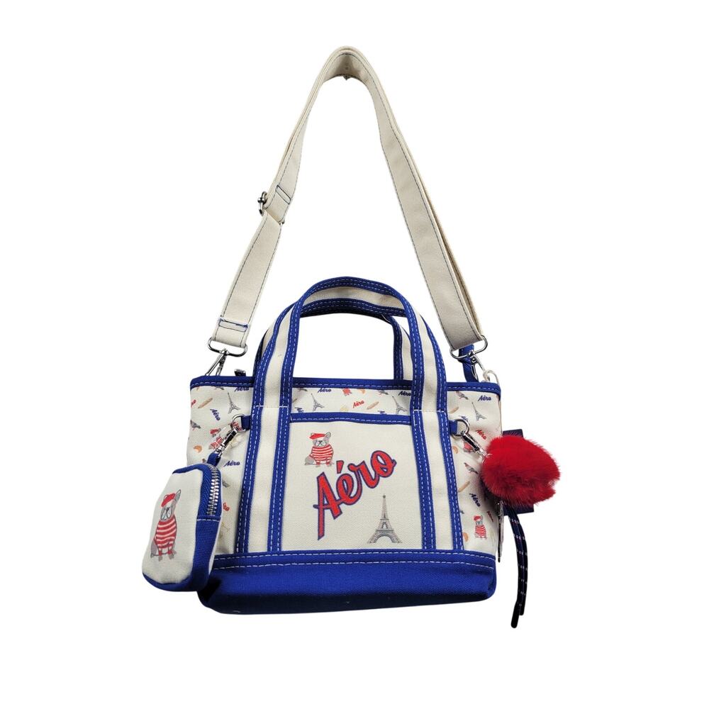 Aeropostale Heritage Mini Canvas Duffel Bag - White/Blue/Red - NWT